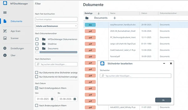 Screenshot zu Dokumente filtern