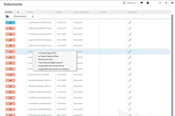 Screenshot der Dokumentenliste
