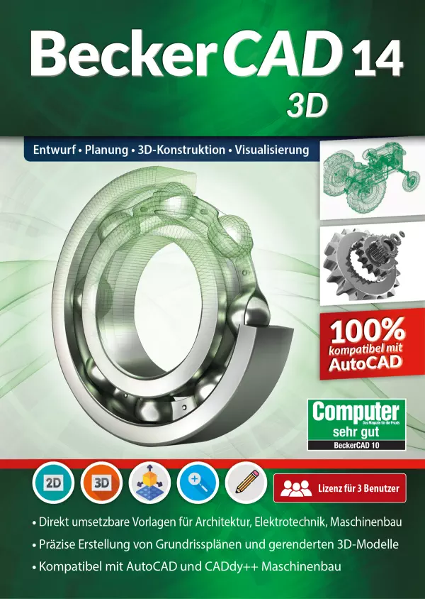 BeckerCAD 14 3D - Dauerlizenz für 3 PCs