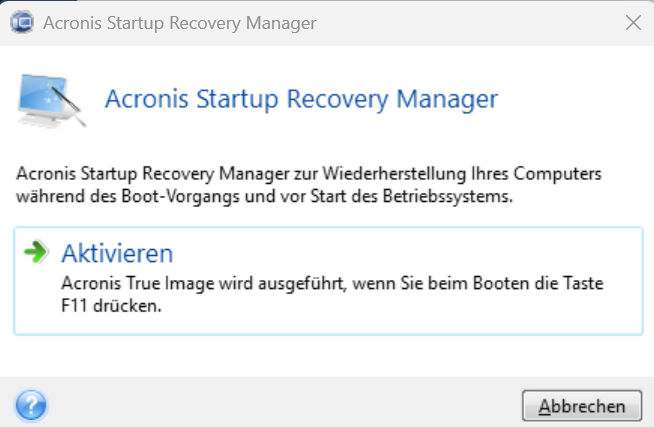 Acronis Startup Recovery Manager