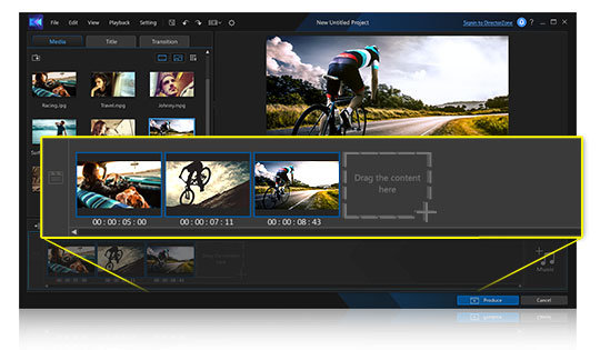 Storyboard-Bearbeitung per Drag & Drop CyberLink ActionDirector – Storyboard-Bearbeitung per Drag & Drop