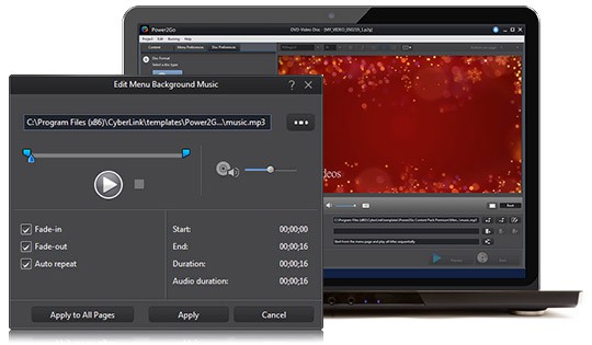 Anpassung der Hintergrundmusik CyberLink Power2Go – Anpassung der Hintergrundmusik