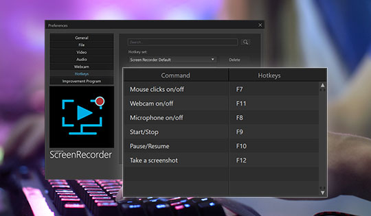 Anpassbare Hotkey-Unterstützung CyberLink Screen Recorder - Anpassbare Hotkey-Unterstützung
