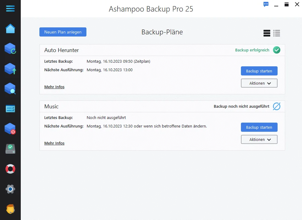 Backup Pro 25 Screenshot - Neuen Backup-Plan anlegen