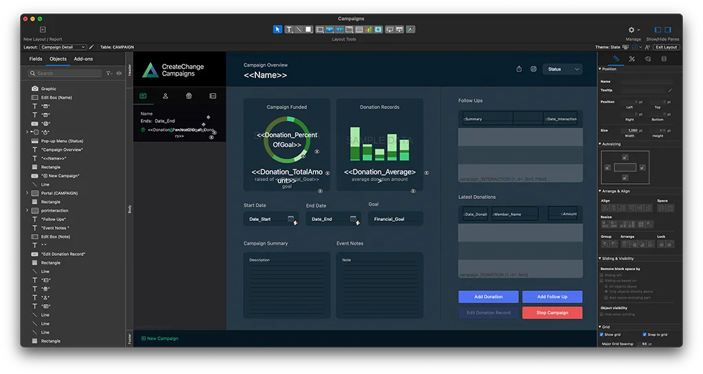 Screenshot zur Arbeitsoberfläche in FileMaker 2025