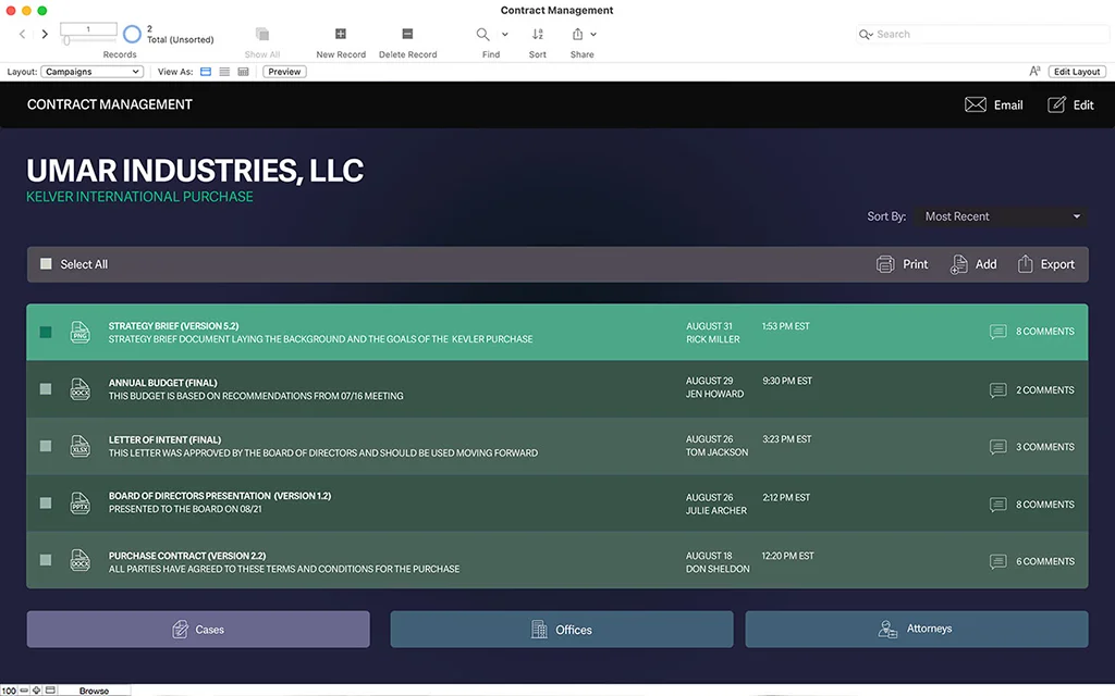 Screenshot zu Vertragsmanagement