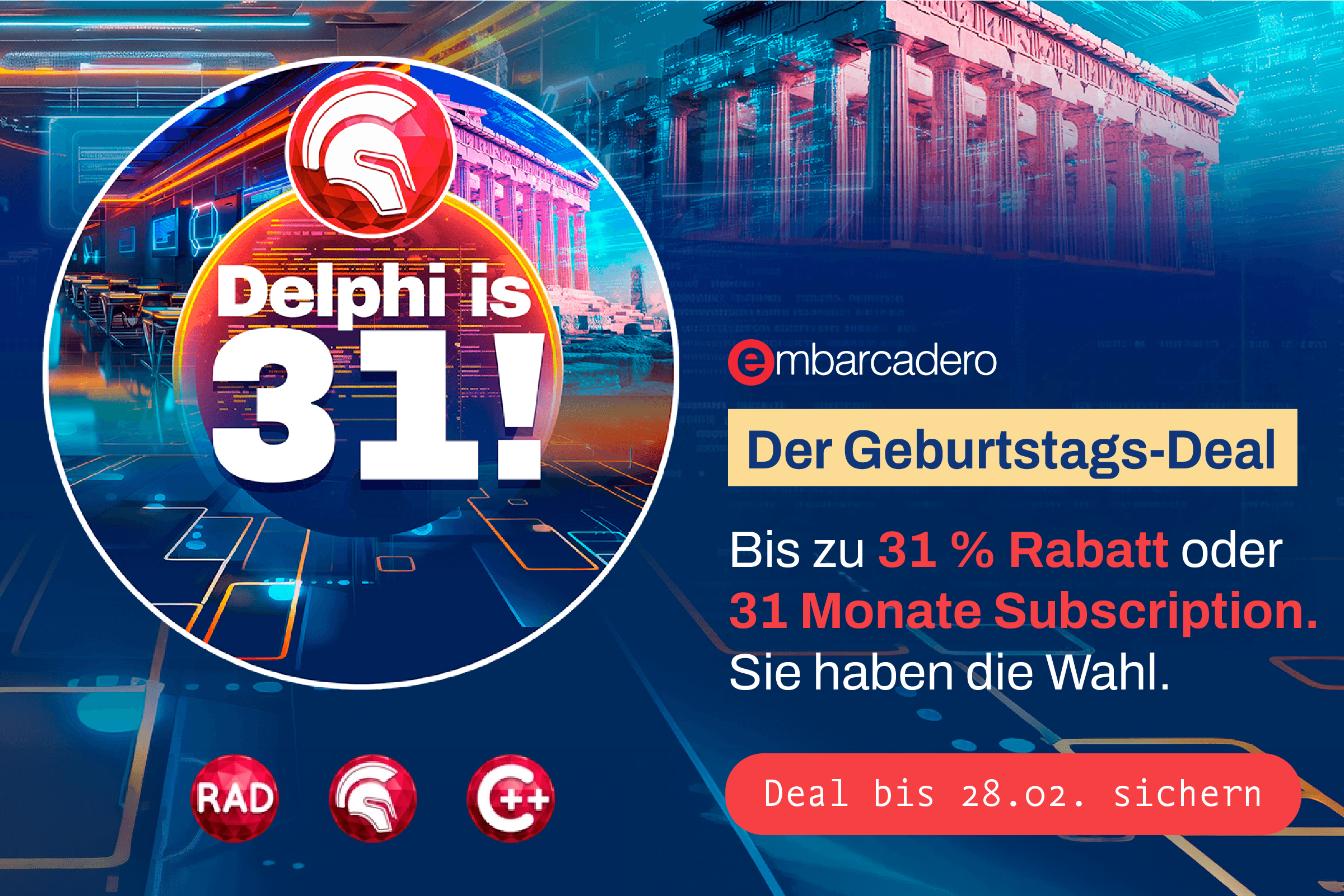 Embarcadero - Der Geburtstags-Deal: Bis zu 31% Rabatt oder 31 Monate Subscription