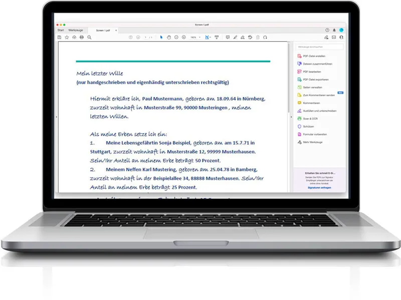 Laptop mit Formular im Display