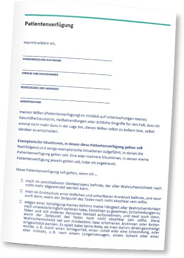 Vorlage-Blatt zur Patientenverfügung