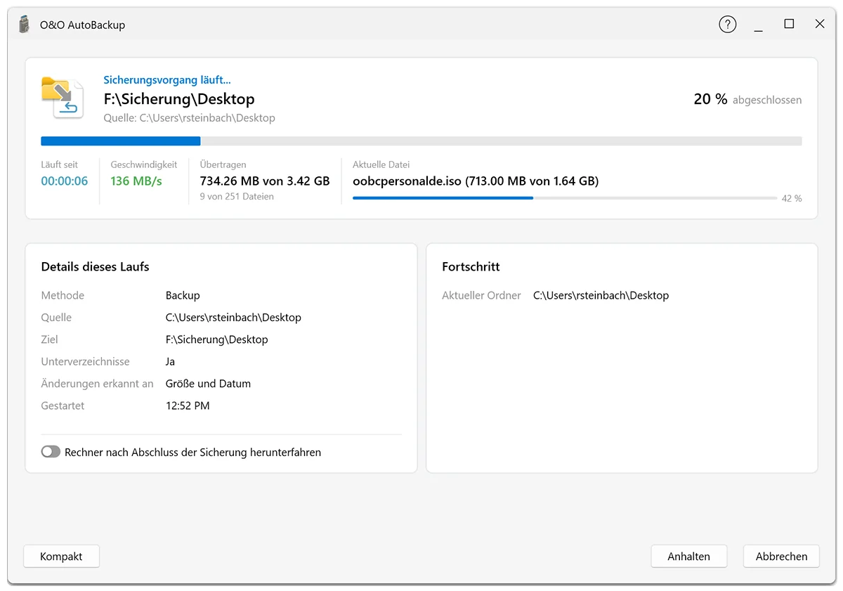 Screenshot O&O AutoBackup 8