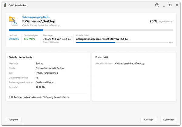 Screenshot O&O AutoBackup 8