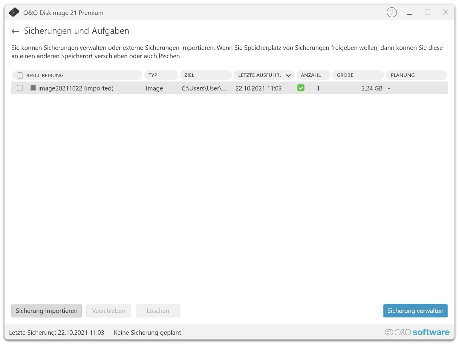 O&O DiskImage 21 DiskImage RecoveryPartition anlegen