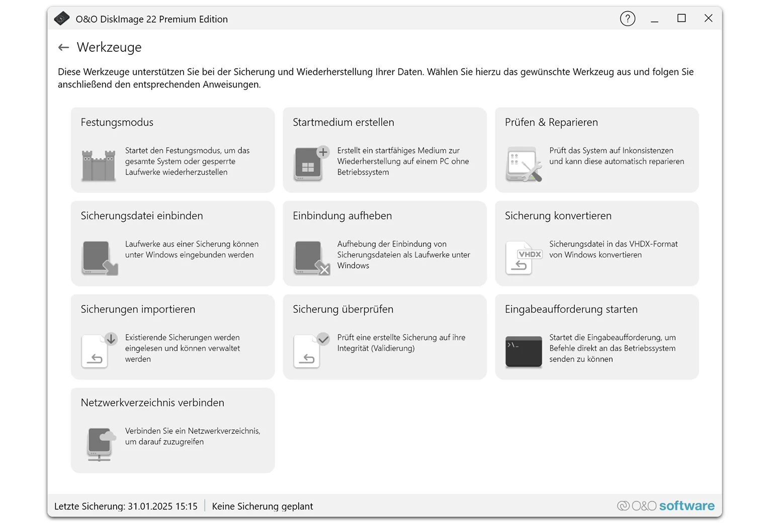 O&O DiskImage 22 Werkzeuge