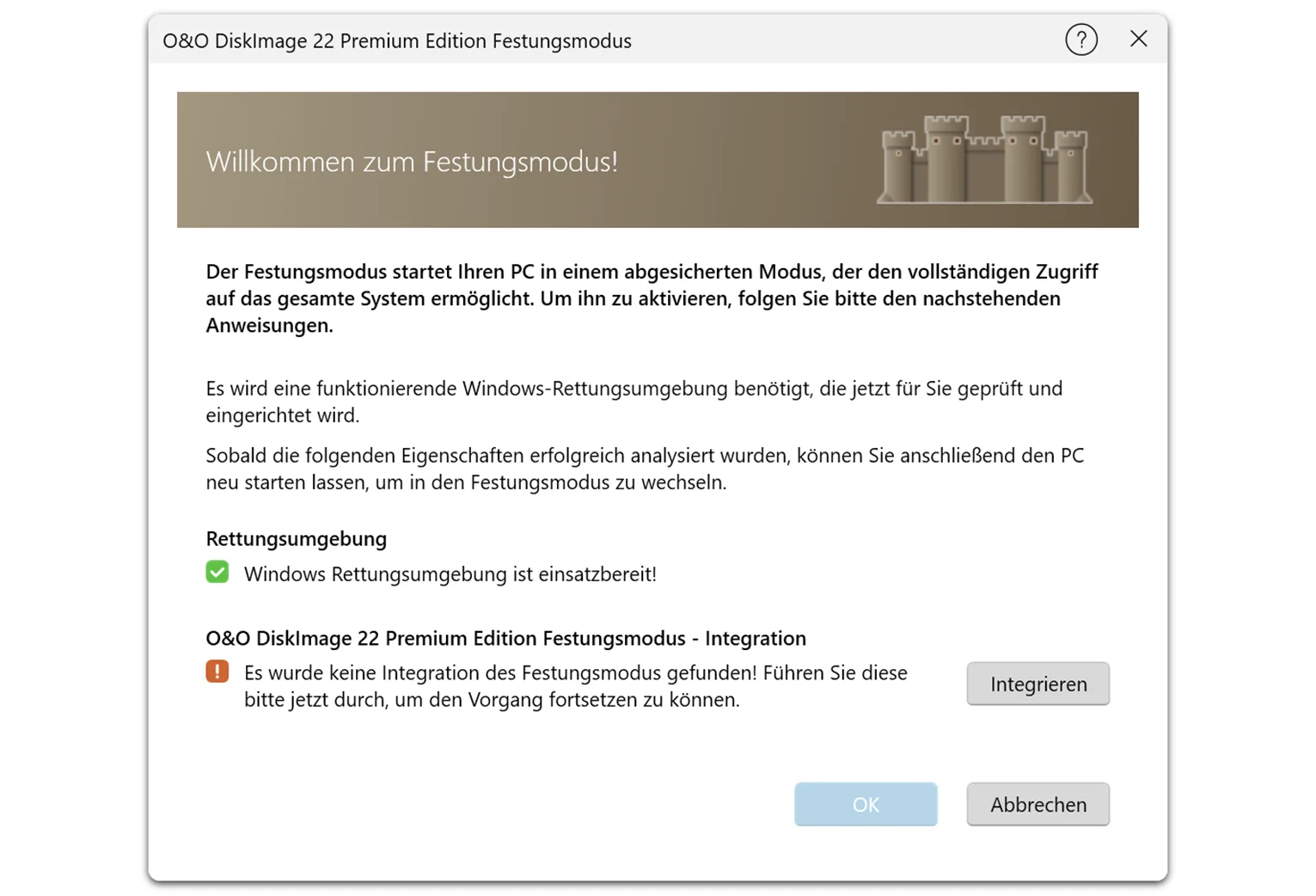 O&O DiskImage 22 Festungsmodus
