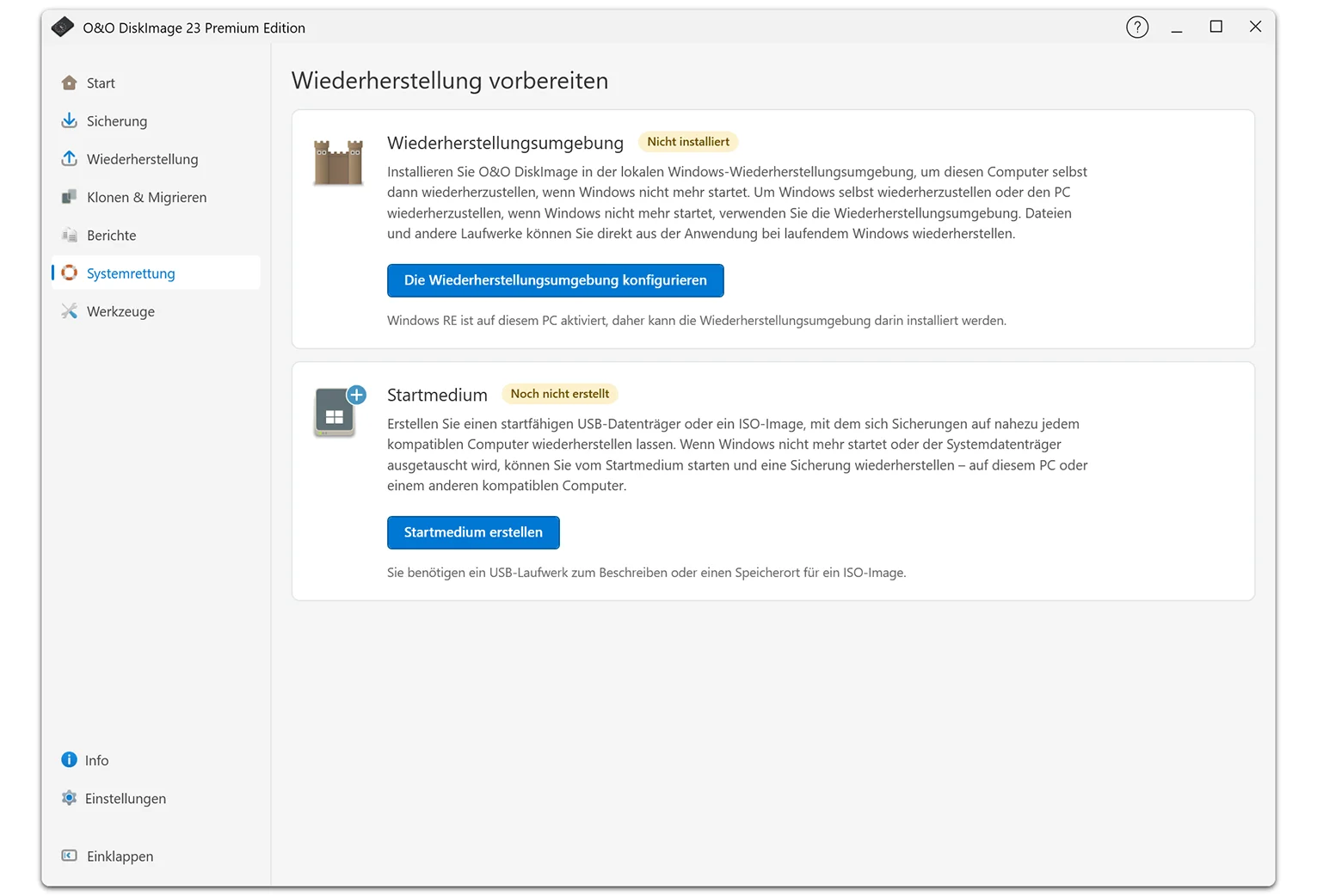 O&O DiskImage 23 Wiederherstellung vorbereiten