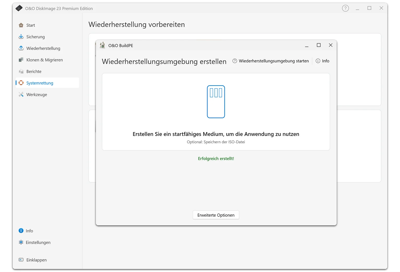 O&O DiskImage 23 Wiederherstellungsumgebung erstellen