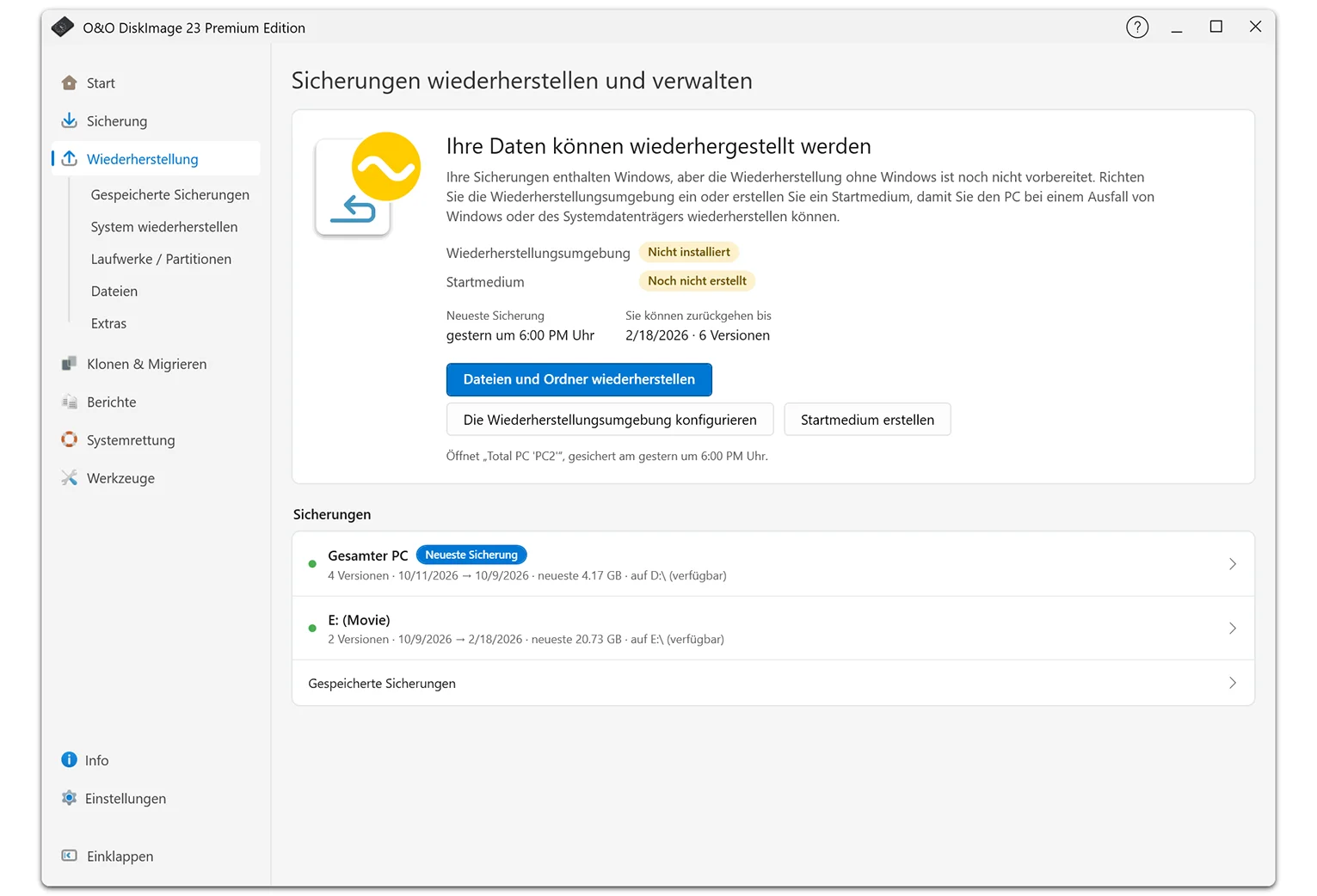 O&O DiskImage 23 Sicherungen wieder herstellen und verwalten