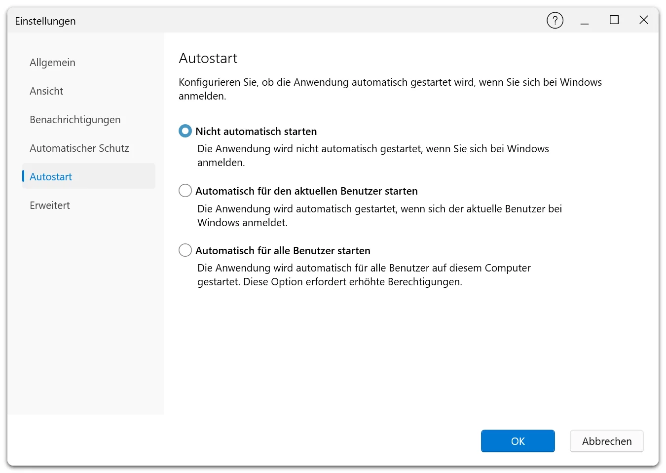O&O ShutUp10 Premium Einstellungen Autostart