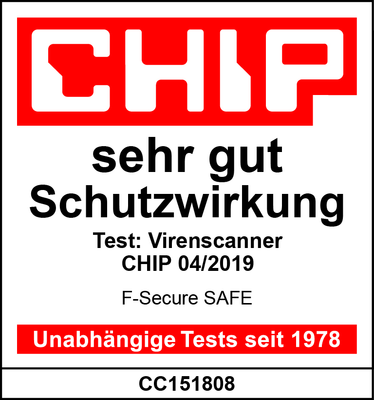 F-Secure SAFE Virenscanner Schutzwirkung: sehr gut – CHIP 04/2019