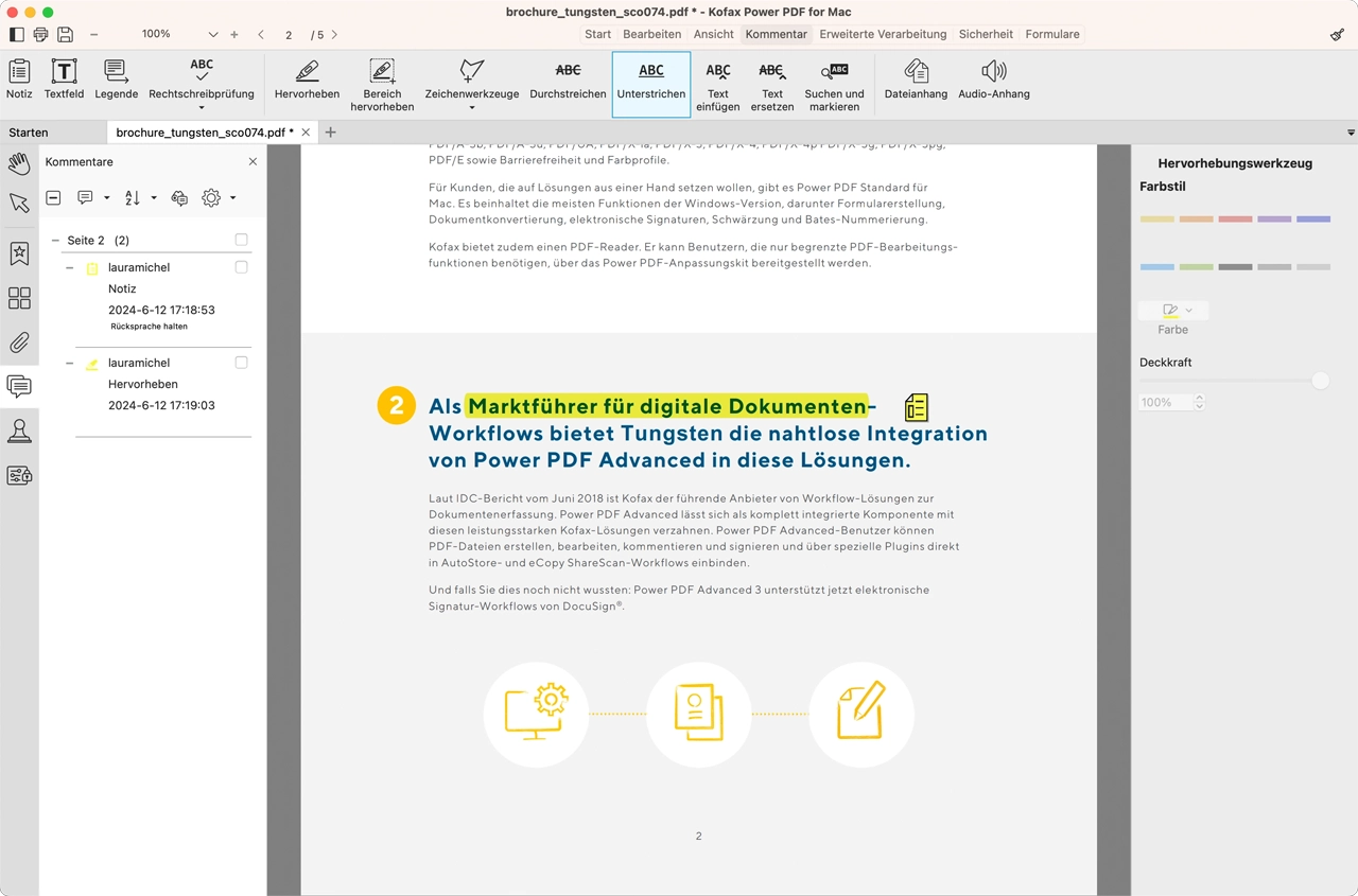 Notizen und Markierungen im PDF