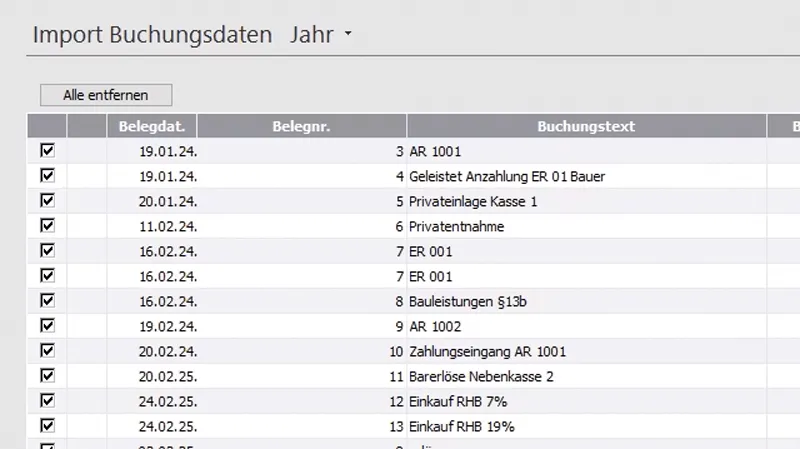 Screenshot zum Import der Buchungsdaten