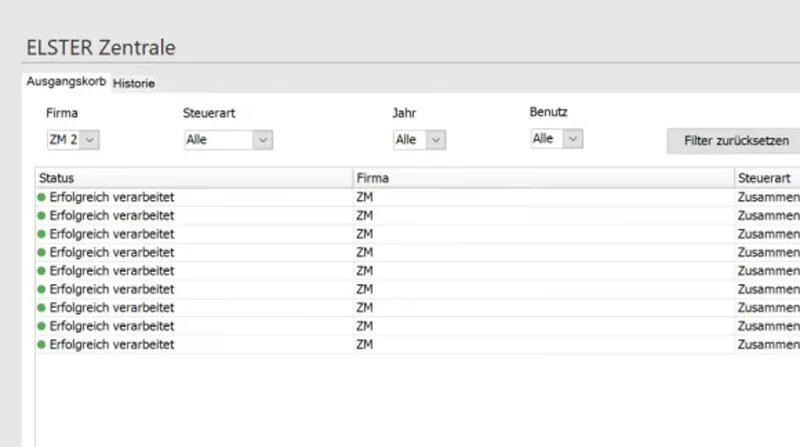 Screenshot der ELSTER-Schnittstelle