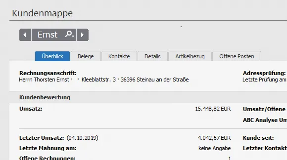 Screenshot zu Kundenmappe