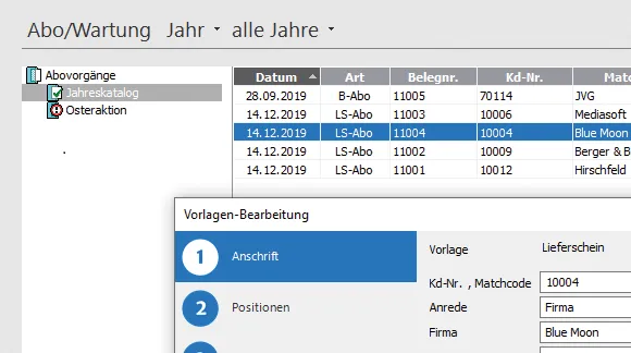 Screenshot zu Wiederkehrende Rechnungen und Abo-Aufträge