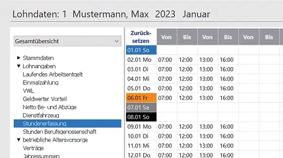 Screenshot einer Lohndaten-Tabelle