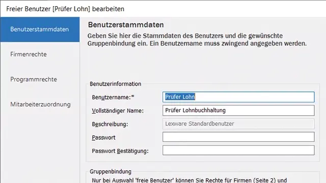 Screenshot zur Eingabe der Stammdaten eines Benutzers